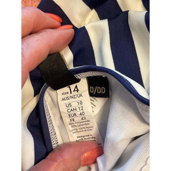 Bond Eye Australia One Piece Maillot Swimsuit US 10 D/DD White Navy Striped - Picture 10 of 10